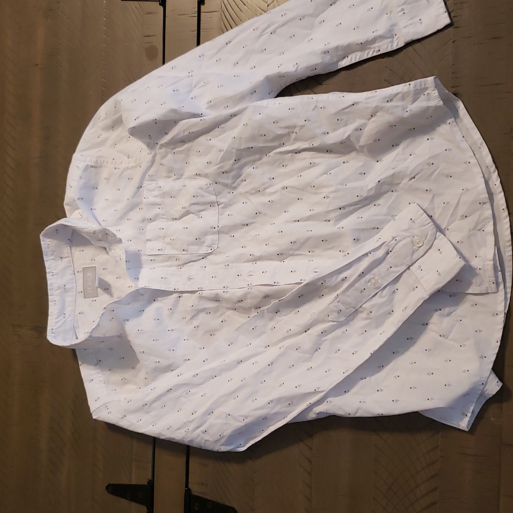 Boys nice dress shirt. White /gray. Size boys l/g. 10/12
